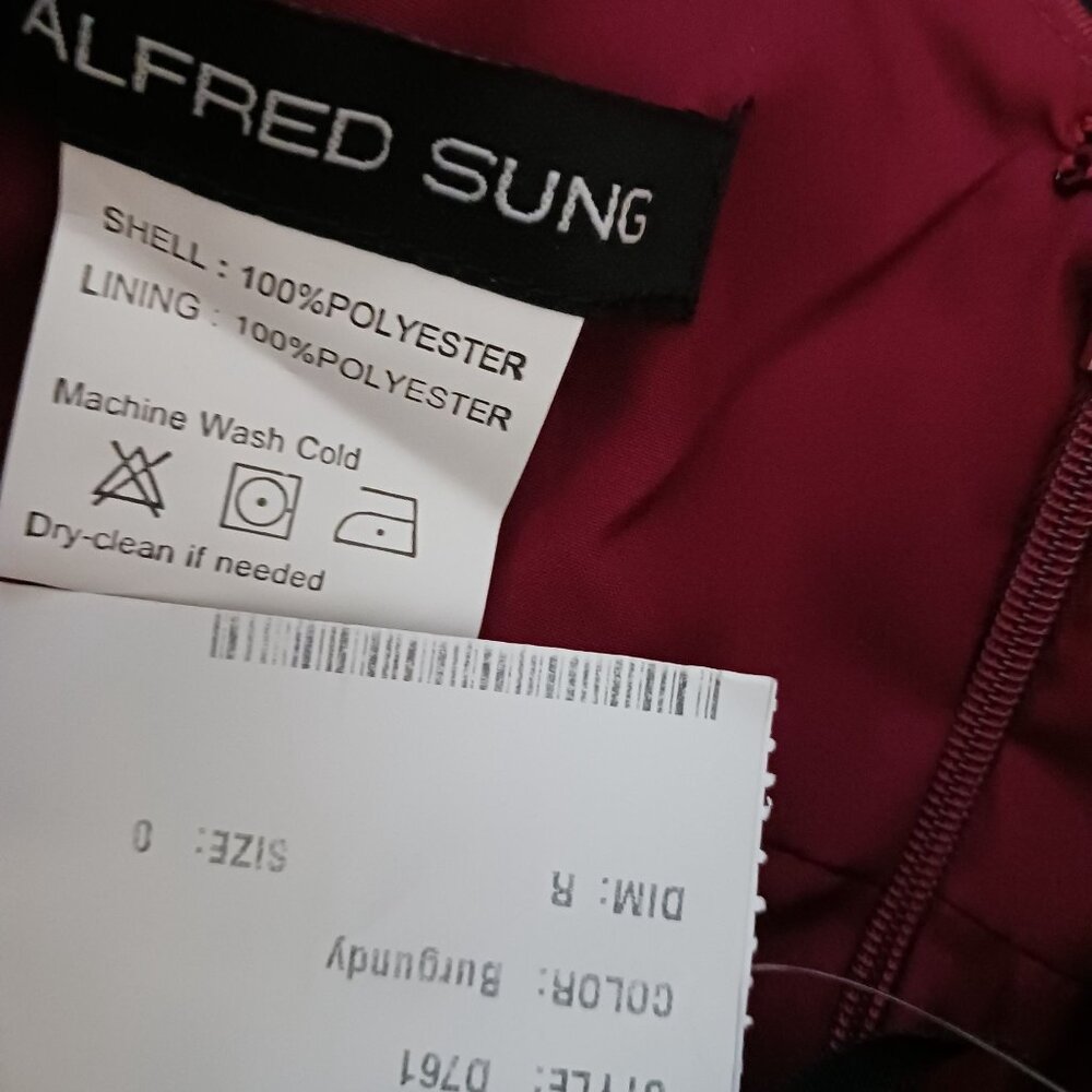 NEW Alfred Sung V-Neck Satin Trumpet Gown with Side Slit, Burgundy #D761 - Picture 8 of 14